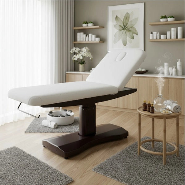 Elektrische Massageliege mit 2 Motoren Höhenverstellung, Massagetisch in Weiß, Behandlungsliege Trapp - Tiptop - Einrichtung