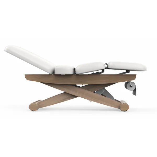 Elektrische Massageliege mit 3 Motoren, verstellbare Höhe, Gesichtsausschnitt, LED-Beleuchtung, weiße PU-Polsterung