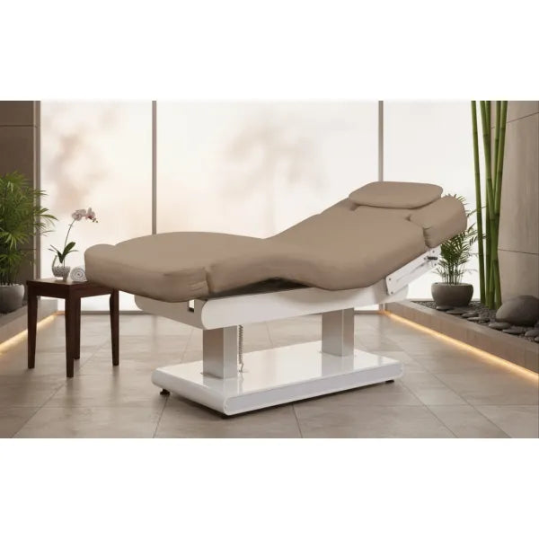 Elektrische Massageliege mit Heizfunktion, LED, 4 Motoren, Kopfstütze mit Gesichtsaussparung, höhenverstellbar 68–93 cm.