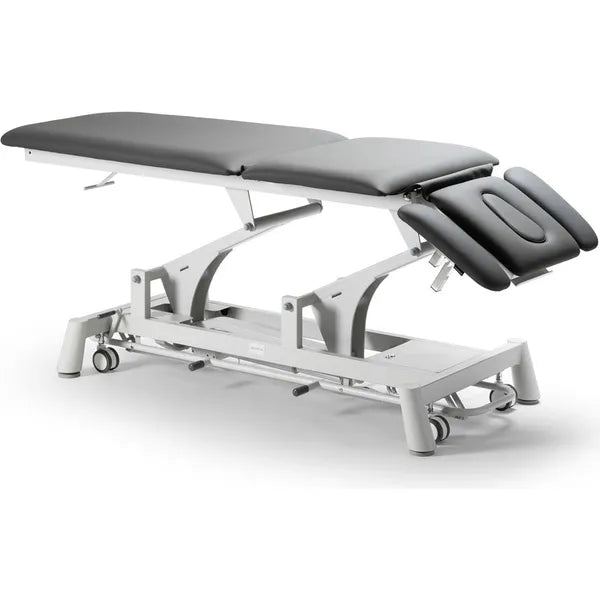 Therapieliege Titan-304F elektrisch mit 1 Motor, Behandlungsliege in Grau, verstellbare Höhe, Kopf- und Armlehnen, für Physiotherapie