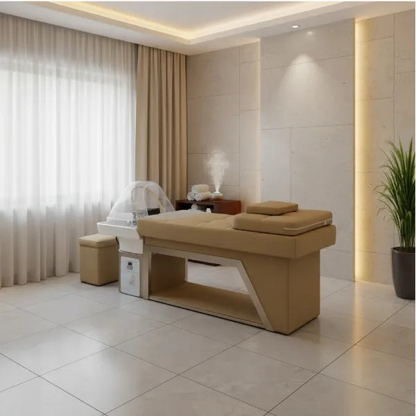 Headspa Liege Wellness mit weiß Waschbecken für eine luxuriöse Spa-Erfahrung und optimalen Komfort. Ideal für Profis.