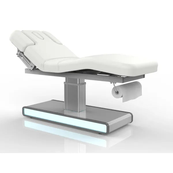 Elektrische Massageliege Moldavi, Weiß, drei Motoren, Matratze in drei Sektionen, PU-Bezug, LED-Lichtstreifen.