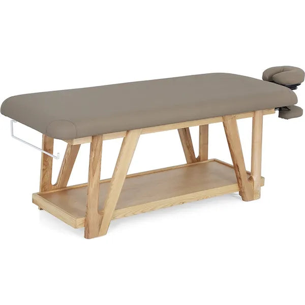 Massageliege aus Naturholz, Massagetisch für professionelle Anwendungen, Behandlungsliege Roots mit höhenverstellbarem Kopfteil.