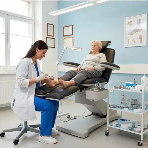 Fußpflegestuhl elektrisch mit 3 Motoren, Pediküre stuhl in Grau, Podologiestuhl Plant - Tiptop - Einrichtung