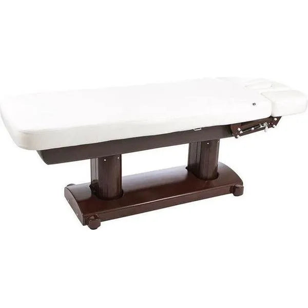 Elektrische Massageliege mit 4 Motoren, Massagetisch Tensor mit verstellbaren Armlehnen, Behandlungsliege in Weiß-Braun - Tiptop - Einrichtung