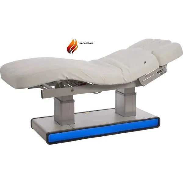 Elektrische Massageliege Moldavi Plus in Weiß mit Doppelständer LED-Untergestellbeleuchtung und verstellbarer Rückenlehne