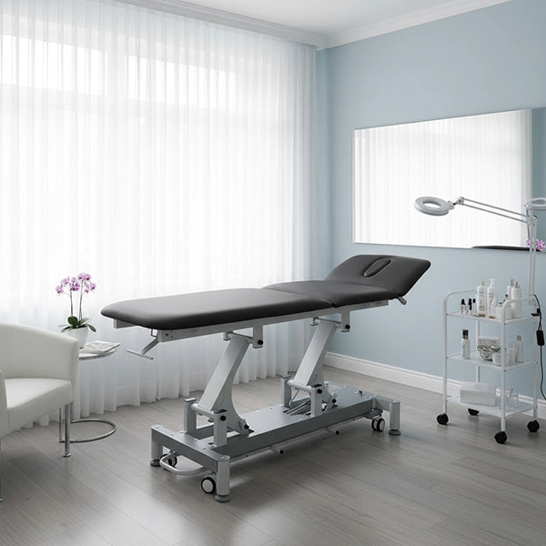Physiotherapie Liege mit 2 Motoren, Behandlungsliege PH304 mit Kopfstütze und Rollen, Massageliege in Grau - Tiptop - Einrichtung
