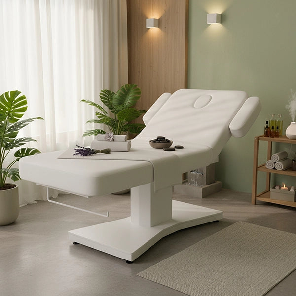 Elektrische Massageliege mit 1 Motor, Massagetisch Goid, Behandlungsliege in Weiß für Praxis und Spa – Goid