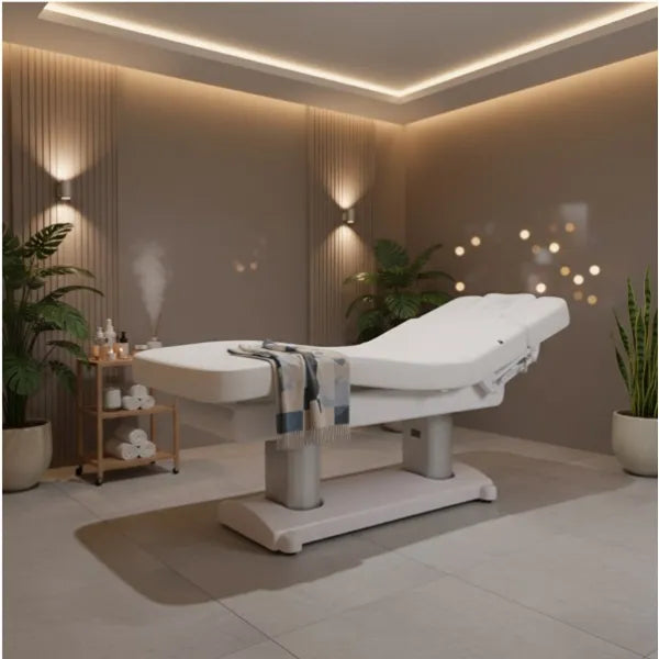 Elektrische Massageliege mit Heizfunktion, Massagetisch mit 4 Motoren, Behandlungsliege Tensor in Weiß - Tiptop - Einrichtung