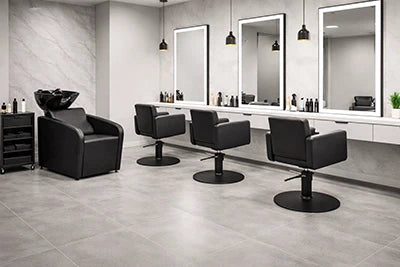 Perfekte Salon-Komplettlösung: 3x Friseurstuhl CLASS R & Friseurwaschbecken MULLET für höchsten Komfort und Effizienz