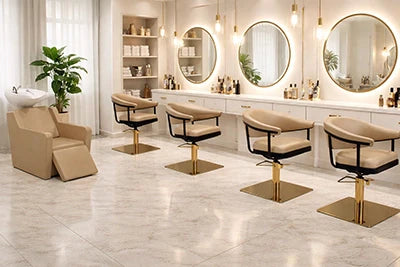 Stilvolles Arbeiten: Entdecken Sie das ideale Set mit Friseurwaschbecken Yannik und eleganten Stühlen Lyra für Ihren Salon!
