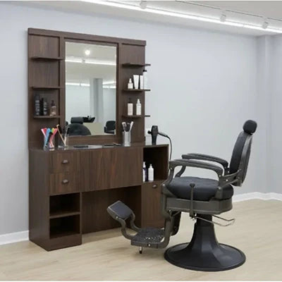 Individueller Friseurbedienplatz und der elegante Vintage Barberstuhl Clint für dein Salon-Design