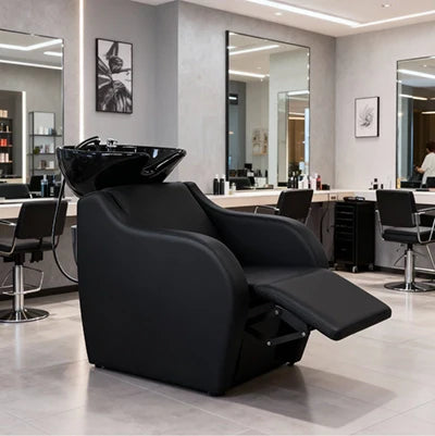 Erleben Sie Luxus: Das innovative Friseur Waschbecken Wisp-roll mit Massagefunktion und elektrisch verstellbarer Fußstütze