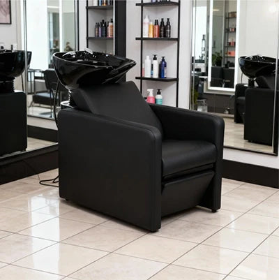 Entdecken Sie das Anoc Friseurwaschbecken: Komfort und Stil mit elektrischer Fußstütze in elegantem Schwarz-Schwarz!
