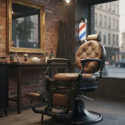 Eleganz und Funktionalität: Der braune Vintage-Friseurstuhl Clint für Ihr Barbershop-Interieur!