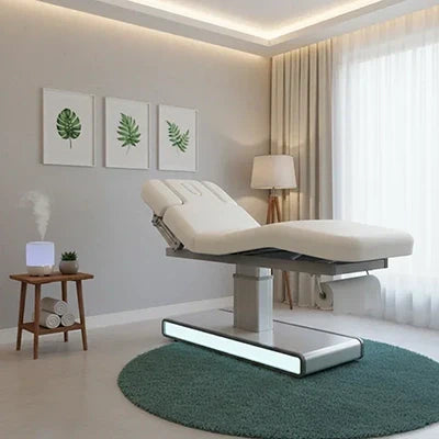 Die MOLDAVI: Moderne elektrische Massageliege für Spa und Wellness mit LED-Beleuchtung und ergonomischer Höhenverstellung für höchsten Komfort und Stabilität.