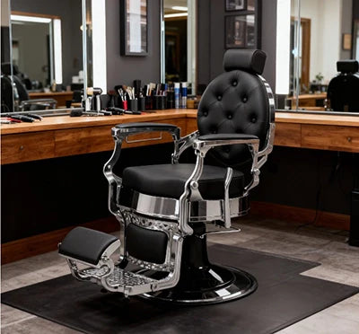 Stylischer Barberstuhl in Silber-Schwarz: Die perfekte Kombination aus Komfort und Design für Ihr Friseurgeschäft
