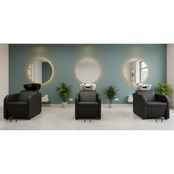 Friseur Waschbecken mit komfortablem Waschsessel in elegantem Schwarz, Friseurwaschbecken Medi - Tiptop - Einrichtung