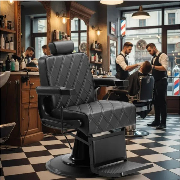 Barber stuhl in Schwarz, Herren Friseurstuhl Gon mit verstellbarem Rückenlehne und Kopfstütze, Barbershop stuhl - Tiptop - Einrichtung