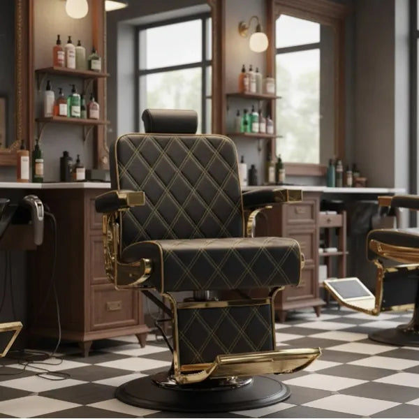 3x Barber stuhl in Gold-Schwarz, Herren Friseurstuhl Gon, Luxuriöser Barbershop stuhl für stilvolle Salons - Tiptop - Einrichtung