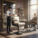 Barber stuhl im modernen Hellbeige mit silber-dunkelgrauem Rahmen, Herren Friseurstuhl Fold, Barbershop stuhl - Tiptop - Einrichtung
