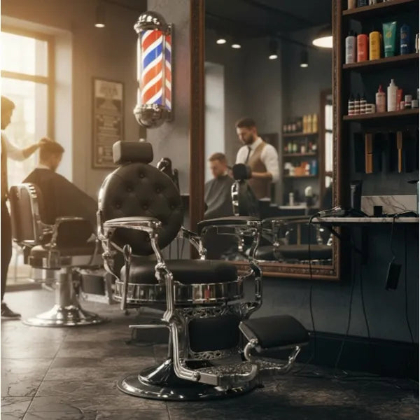 Barber stuhl in Silber und Schwarz, Herren Friseurstuhl Mack, Barbershop stuhl - Tiptop - Einrichtung