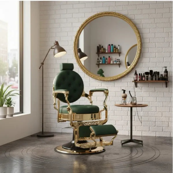 Barber stuhl in Gold und Grün, Herren Friseurstuhl, Mack, Barbershop stuhl - Tiptop - Einrichtung