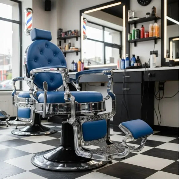 Barber stuhl in Silber und Blau, Herren Friseurstuhl Mack, Barbershop stuhl - Tiptop - Einrichtung