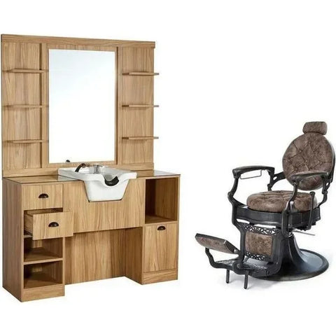 1x Barber stuhl Clint - 1x Friseur Bedienplatz, Vorwärtswaschbecken friseur Oke-be - Tiptop - Einrichtung