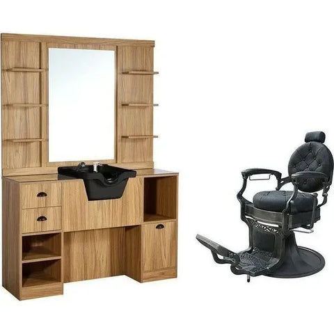 1x Barber stuhl Clint - 1x Friseur Bedienplatz, Vorwärtswaschbecken friseur Oke-be - Tiptop - Einrichtung