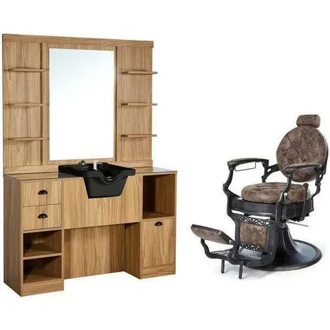 1x Barber stuhl Clint - 1x Friseur Bedienplatz, Vorwärtswaschbecken friseur Oke-be - Tiptop - Einrichtung