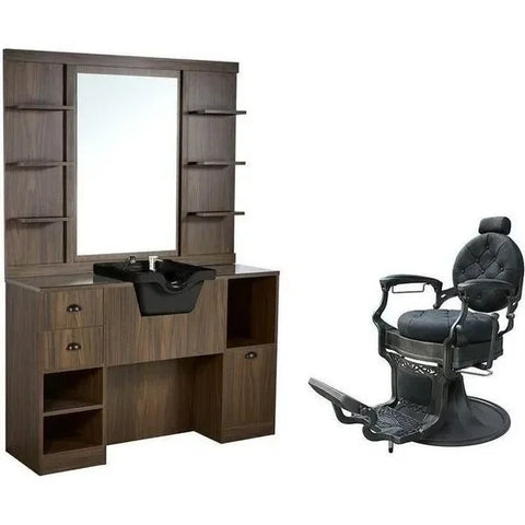 1x Barber stuhl Clint - 1x Friseur Bedienplatz, Vorwärtswaschbecken friseur Oke - Tiptop - Einrichtung