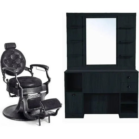 1x Barber stuhl Clint in Schwarz – 1x Friseur Bedienplatz OKE 1/98 - Tiptop - Einrichtung