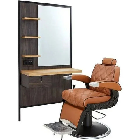 1x Barber stuhl Hugo in Braun - 1x Friseur Bedienplatz Logan-B - Tiptop - Einrichtung