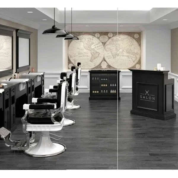 1x Friseur Bedienplatz, Vorwärtswaschbecken friseur 3B William – 1x Barber stuhl Clint