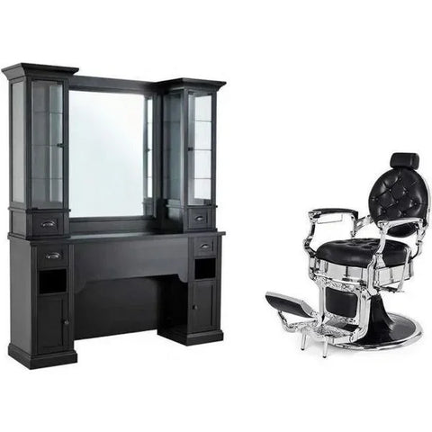 1x Friseur Bedienplatz William 2B - 1x Barber stuhl Kirk in Schwarz - Tiptop - Einrichtung
