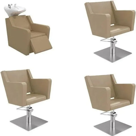 1x Friseur Waschbecken mit elektrischer Fußstütze Yannik und 3x Friseurstuhl Anouk BE/08-BE/98 - Tiptop - Einrichtung