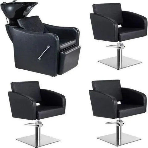 1x Friseur Waschbecken mit Fußstütze Jord - 3x Friseurstuhl Loris - Tiptop - Einrichtung