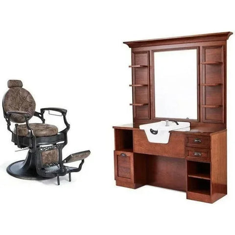 1x Friseurwaschbecken, Barbershop Bedienplatz Jules - 1x Herren Friseurstuhl, Barberstuhl Vintage Clint - Tiptop - Einrichtung