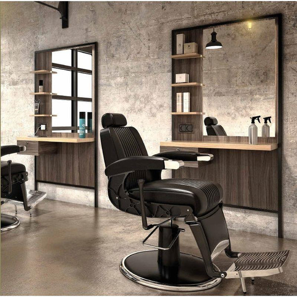 1x Vorwärtswaschbecken friseur, Barbershop Bedienplatz Logan-B - 1x Herren Friseurstuhl Hugo in Grau - Tiptop - Einrichtung