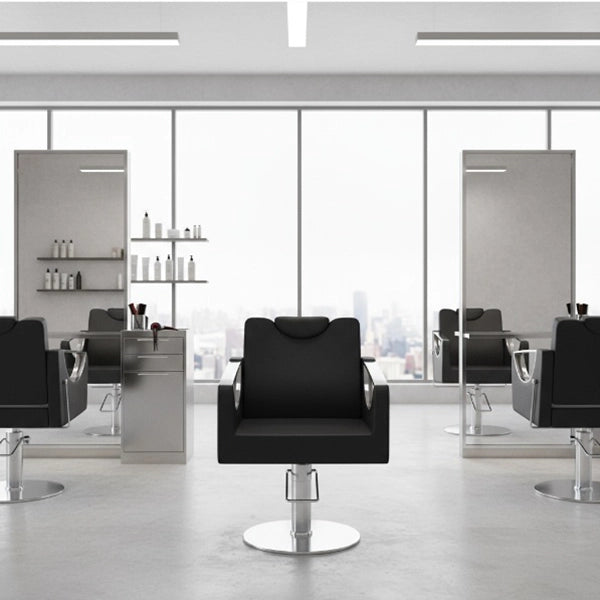 3x Friseurstuhl mit verstellbarer Rückenlehne in Schwarz, Luxuriöser Friseur stuhl Crown - Tiptop - Einrichtung