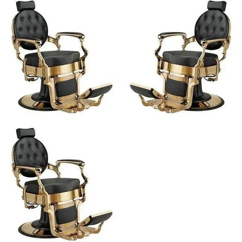 3er Set Barber stuhl in Schwarz-Gold, Herren Friseurstuhl Buzz, Luxuriöser Barbershop stuhl für stilvolle Salons - Tiptop - Einrichtung