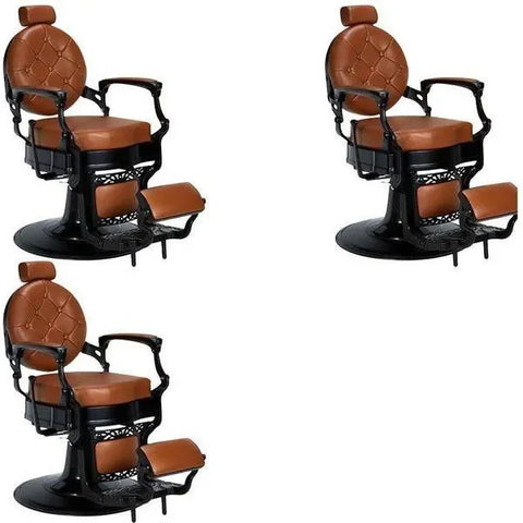 3x Barber stuhl in Braun, Herren Friseurstuhl Check, Luxuriöser Barbershop stuhl für stilvolle Salons - Tiptop - Einrichtung