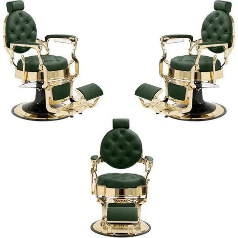 3x Barber stuhl in Gold-Grün, Herren Friseurstuhl Mack, Luxuriöser Barbershop stuhl für stilvolle Salons - Tiptop - Einrichtung