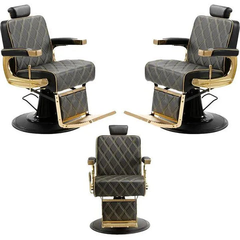 3x Barber stuhl in Gold-Schwarz, Herren Friseurstuhl Gon, Luxuriöser Barbershop stuhl für stilvolle Salons - Tiptop - Einrichtung