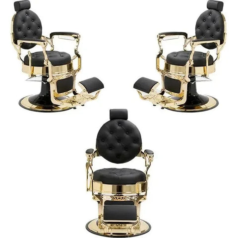 3x Barber stuhl in Gold-Schwarz, Herren Friseurstuhl Mack, Luxuriöser Barbershop stuhl für stilvolle Salons - Tiptop - Einrichtung