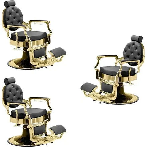 3x Barber stuhl in Gold-Schwarz, Herren Friseurstuhl Mae, Luxuriöser Barbershop stuhl für stilvolle Salons - Tiptop - Einrichtung