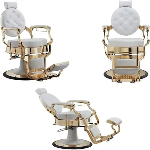 3X Barber stuhl in Gold - Weiß, Herren Friseurstuhl Buzz, Luxuriöser Barbershop stuhl für stilvolle Salons - Tiptop - Einrichtung