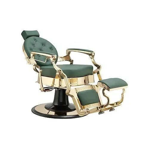 3x Barber stuhl in Grün – Gold, Herren Friseurstuhl Buzz, Luxuriöser Barbershop stuhl für stilvolle Salons