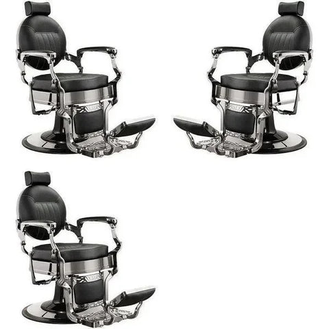 3x Barber stuhl in Merkur Schwarz-Silber, Herren Friseurstuhl Caesar, Luxuriöser Barbershop stuhl für stilvolle Salons - Tiptop - Einrichtung